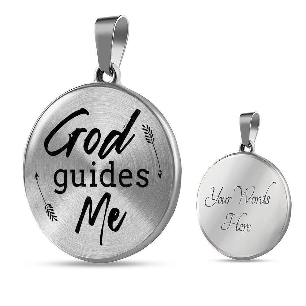 God Guides Me Bible Verse Circle Pendant Necklace Stainless Steel 24 Inch Chain